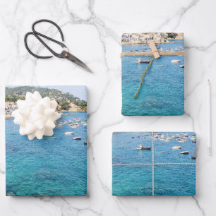 Scenic Blue Ocean Spain Travel Photo Wrapping Paper Sheet