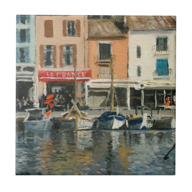 Scenic Boat Harbour in Cassis Ceramic Tile (Front)