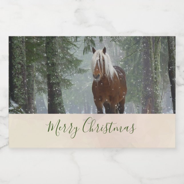 Scenic Brown Horse in a Winter Forest Christmas Food Label (Single Label)