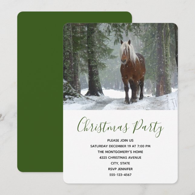 Scenic Brown Horse in a Winter Forest Christmas Invitation (Front/Back)