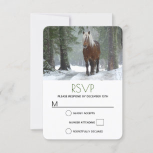 Scenic Brown Horse in a Winter Forest Christmas RSVP Card
