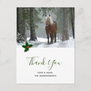 Scenic Brown Horse in Winter Christmas Thank You Postcard