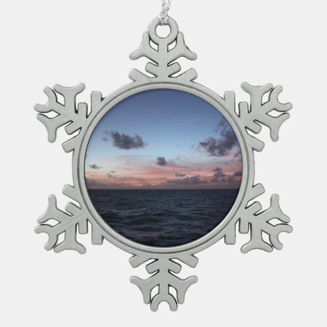 Scenic Caribbean Sunset near Tobago Snowflake Pewter Christmas Ornament (Front)
