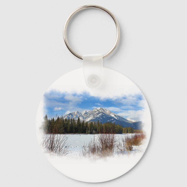 Scenic Cascade Mountain - Banff Alberta Key Ring (Front)