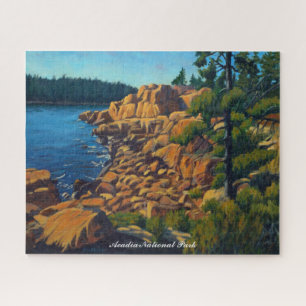 Scenic Coastal Scene in Acadia Blue Green Sienna Jigsaw Puzzle