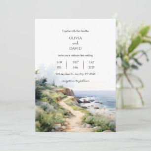 Scenic Coastal Trail Ocean View Beach Wedding Invitation