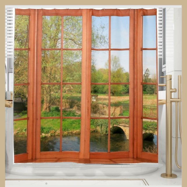 Scenic Cotswold's Countryside Window View  Shower Curtain (Creator Uploaded)