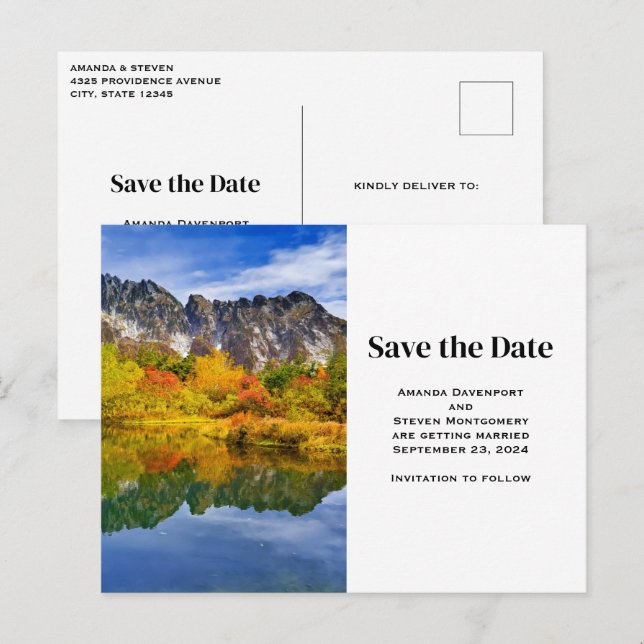 Scenic Country Mountains and Lake Save the Date Invitation Postcard (Front/Back)