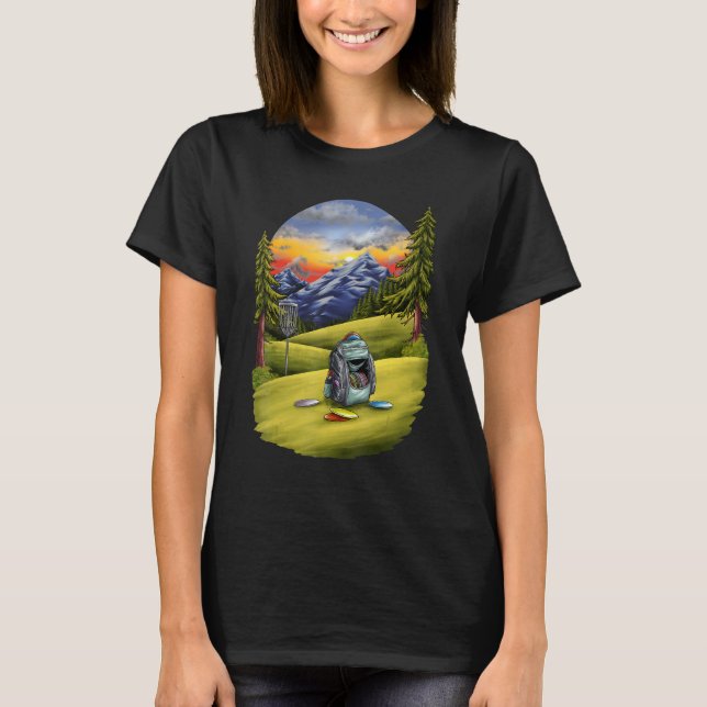 Scenic Disc Golf With Disc Golf Bag Sunset Disc Go T-Shirt (Front)