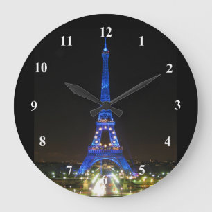 Scenic Eiffel Tower at Night Large Clock