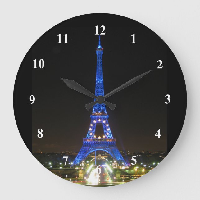 Scenic Eiffel Tower at Night Large Clock (Front)