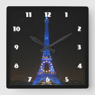Scenic Eiffel Tower at Night Square Wall Clock