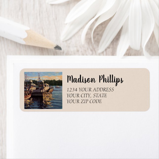 Scenic Fishing Boats Docked  Return Address Label (Insitu)