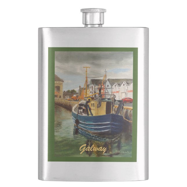 Scenic Galway City Ireland Fishing Boat Hip Flask (Front)
