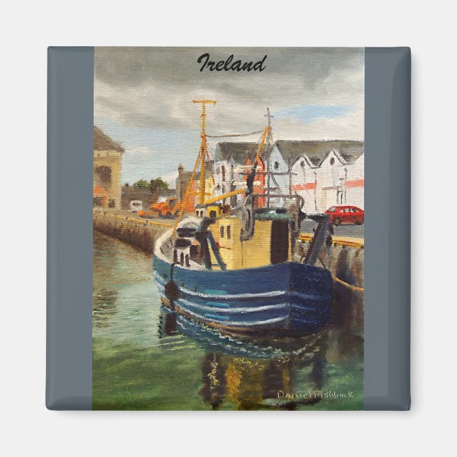 Scenic Galway City Ireland Fishing Boat Magnet (Front)