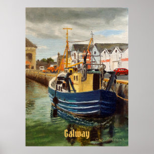 Scenic Galway City Ireland Fishing Boat Poster