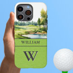 Scenic Golf Course Monogram Name   iPhone 16 Pro Max Case<br><div class="desc">A special touch for the gentleman - friend in your life, who'll have fun with this one -- a scenic golf course in the background -- personalised with first name and monogram -- stylish and unique. Or, get one for yourself and tell your story. Any design questions just send a...</div>
