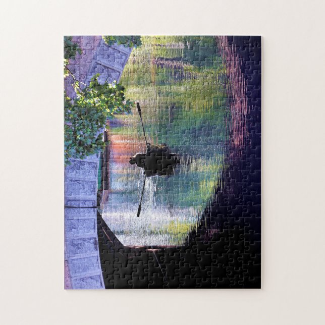 Scenic Green Purple Boat Under Arch Rock Bridge Jigsaw Puzzle (Vertical)