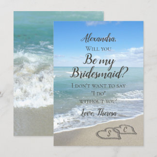 Scenic Hearts in the Sand Beach be my Bridesmaid Invitation