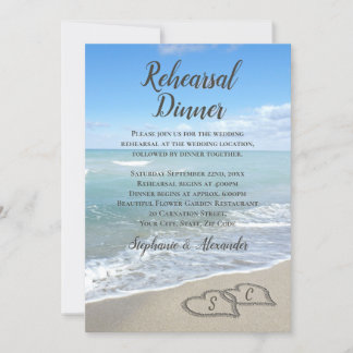 Scenic Hearts in the Sand Beach Rehearsal Dinner Invitation
