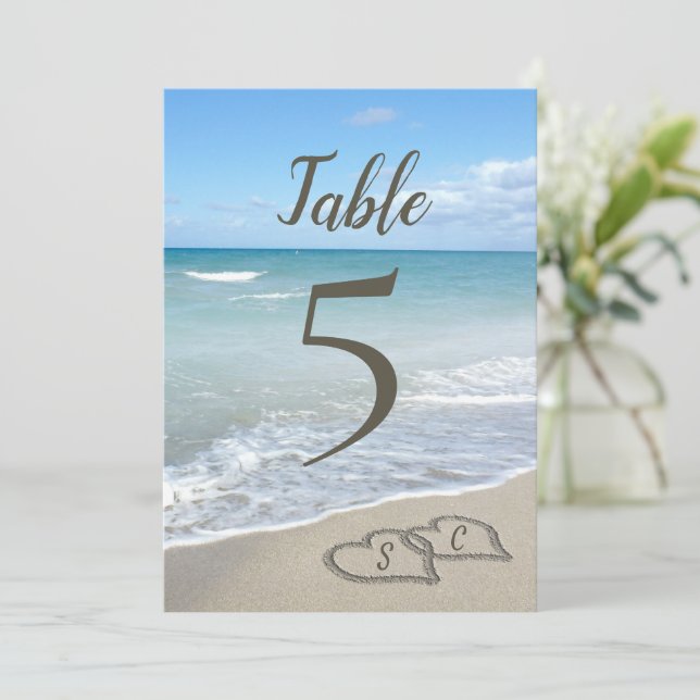 Scenic Hearts in the Sand Beach Table Number (Standing Front)