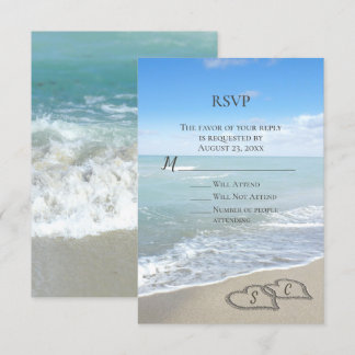 Scenic Hearts in the Sand Beach Wedding RSVP Invitation