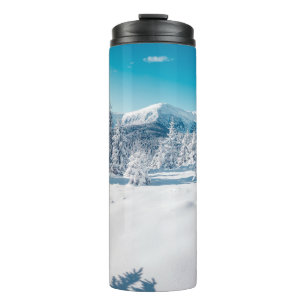 Scenic image of spruces tree. Frosty day, calm win Thermal Tumbler