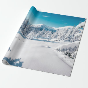 Scenic image of spruces tree. Frosty day, calm win Wrapping Paper