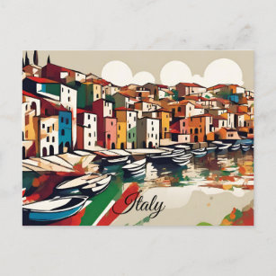 Scenic Italy Mediterranean Coast Flag Colours Postcard
