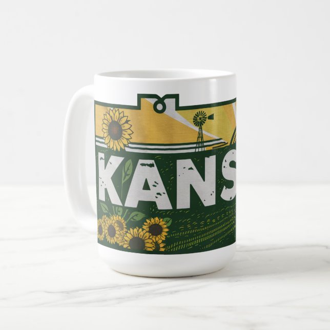 Scenic Kansas Retro Silhouette  Coffee Mug (Front Left)