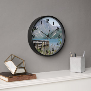 Scenic Lake and Mountains Landscape Clock