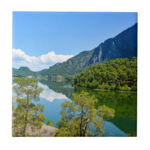 Scenic Lake Mountain Reflection Ceramic Tile