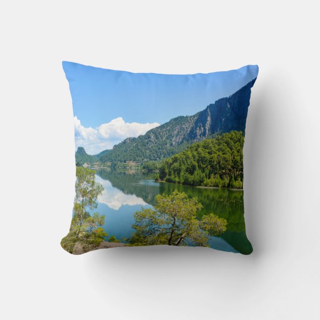 Scenic Lake Mountain Reflection Photo Cushion (Front)