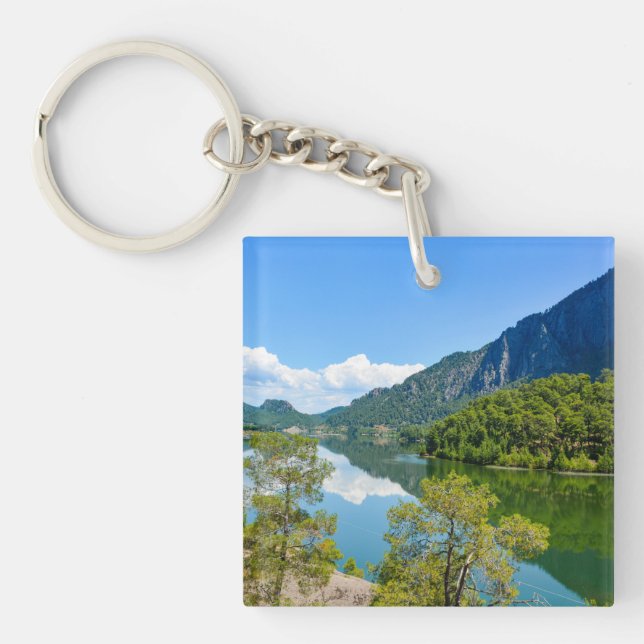 Scenic Lake Mountain Reflection Photo Key Ring (Front)