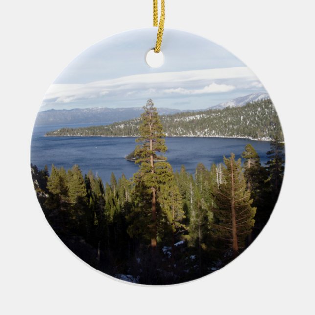 Scenic Lake Tahoe Ceramic Tree Decoration (Front)