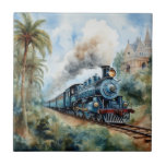 Scenic Landscape a Victorian Train Ceramic Tile<br><div class="desc">A lovely mountain landscape with a Victorian train and a castle in background</div>