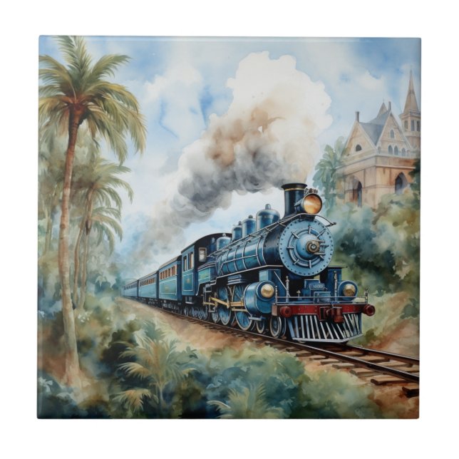Scenic Landscape a Victorian Train Ceramic Tile (Front)