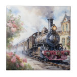 Scenic Landscape a Victorian Train Ceramic Tile<br><div class="desc">A lovely landscape with a Victorian train outside a train station</div>