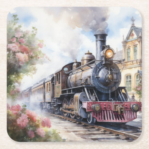 Scenic Landscape a Victorian Train Square Paper Coaster
