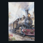 Scenic Landscape a Victorian Train Tea Towel<br><div class="desc">A lovely landscape with a Victorian train outside a train station</div>