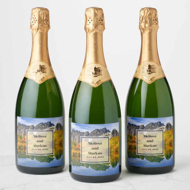 Scenic Landscape Forest and Mountains Wedding Sparkling Wine Label (Bottles)