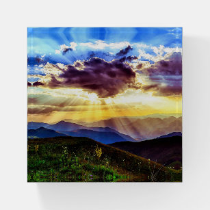 Scenic Landscape God Rays In Glass Paperweight
