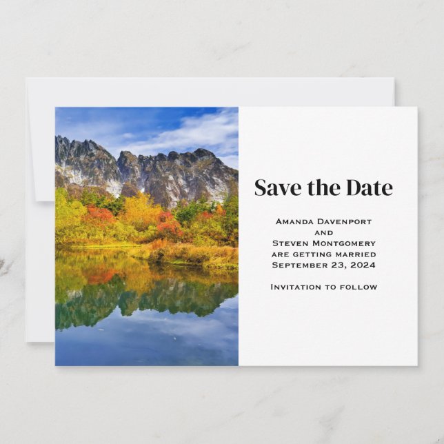 Scenic Landscape Mountains Lake Forest Wedding Save The Date (Front)