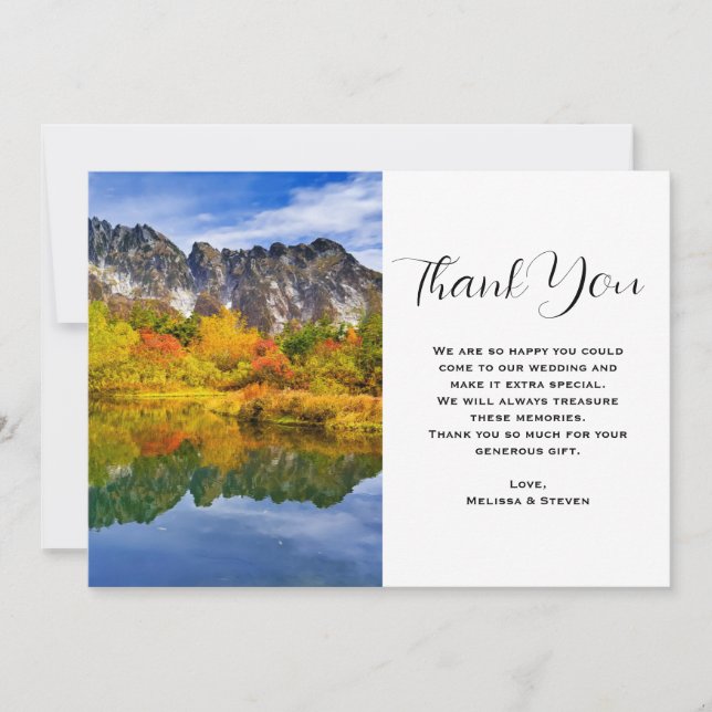 Scenic Landscape Mountains Lake Forest Wedding Thank You Card (Front)