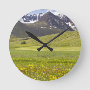 Scenic landscape of Svarfadardalur valley Round Clock