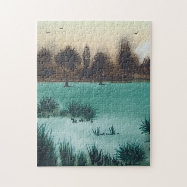 scenic landscape sunset over woodland plains art jigsaw puzzle (Vertical)