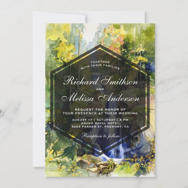 Scenic Landscape Waterfall Painting Wedding Invite (Front)