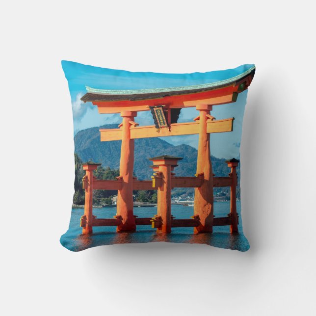 Scenic Landscape with Japanese Torii Gate Cushion (Front)