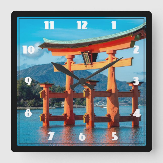 Scenic Landscape with Japanese Torii Gate Square Wall Clock (Front)