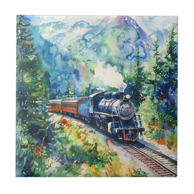 Scenic Landscape with Train Ceramic Tile (Front)